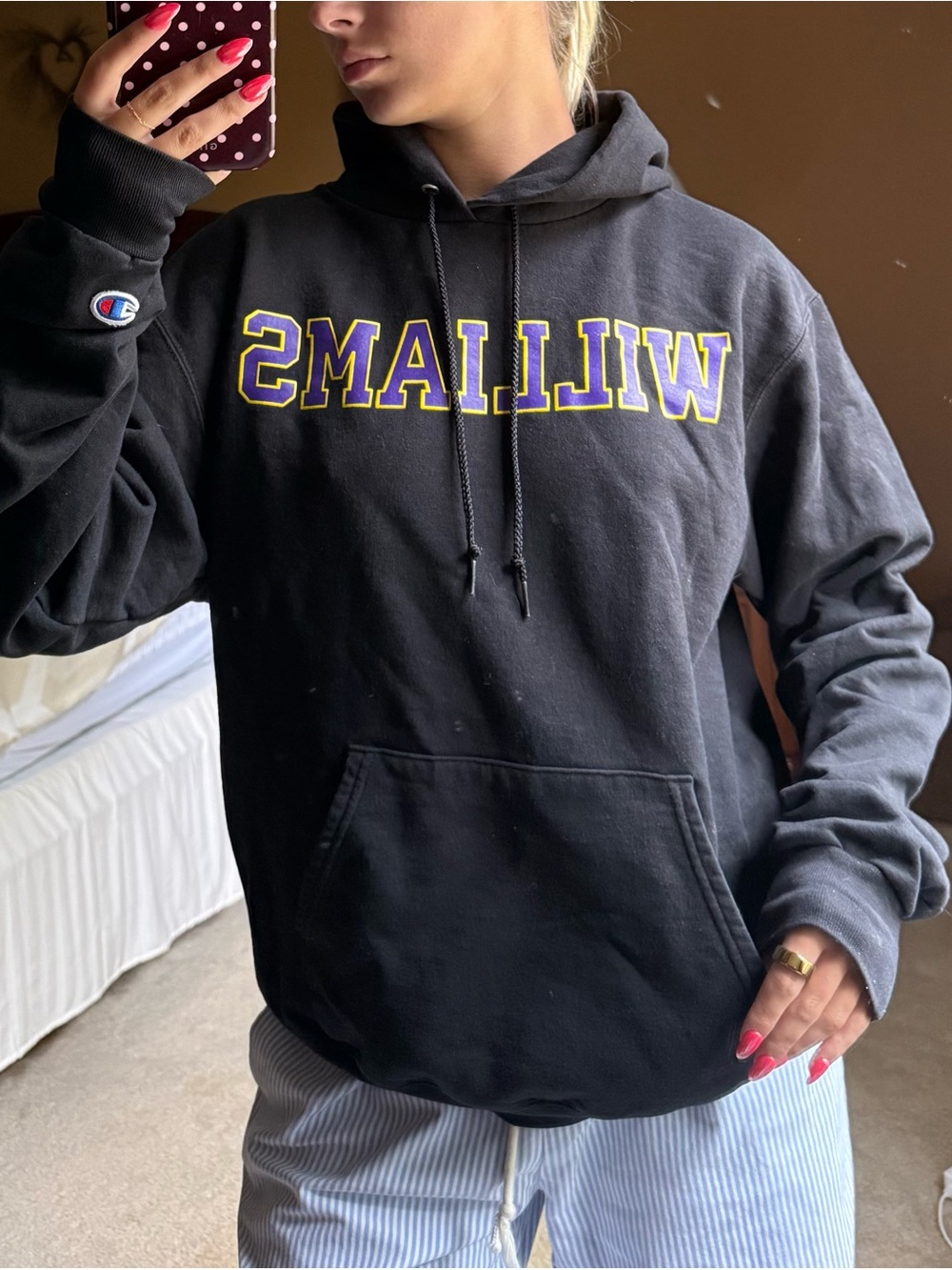 Champion Black Hoodie with Purple & Yellow WILLIAMS Logo